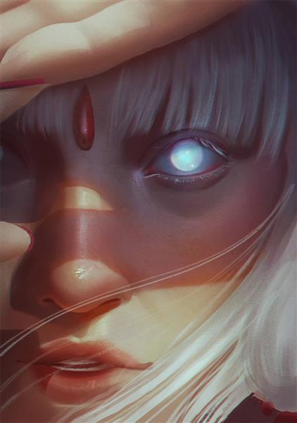 پرتره دختر زیبا چشم سفید نقاشی دیجیتال