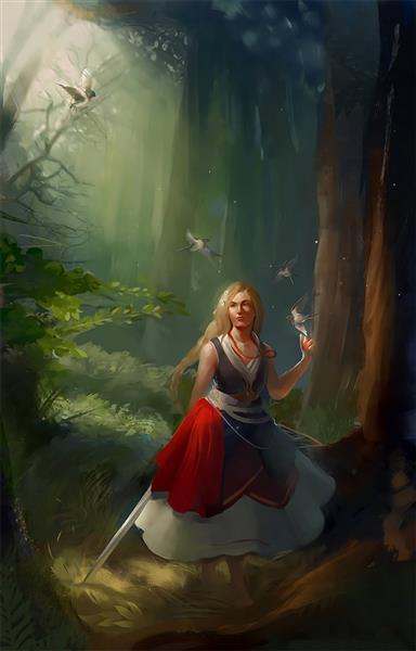 جاسکولکا دختر زیا در جنگل نقاشی دیجیتال