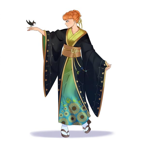 پرنسس آنا در فروزن لباس چینی نقاشی دیجیتال