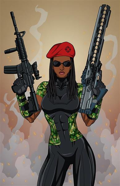 دختر جنگجو عینک اسلحه نقاشی دیجیتال