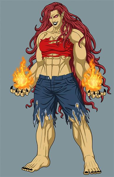 زن عضله ای آتشین زرد نقاشی دیجیتال