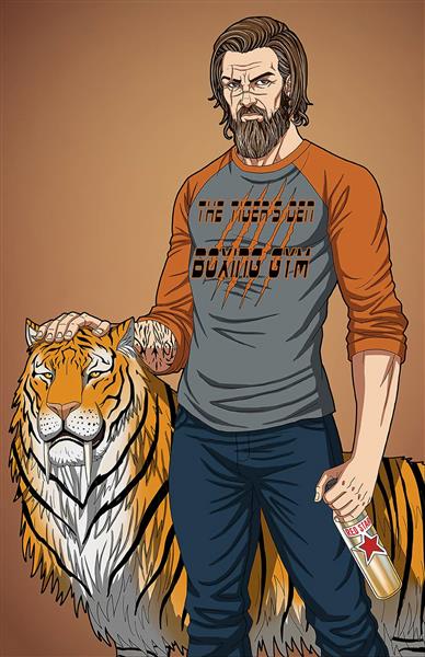 مرد ریش ببر نارنجی نقاشی دیجیتال