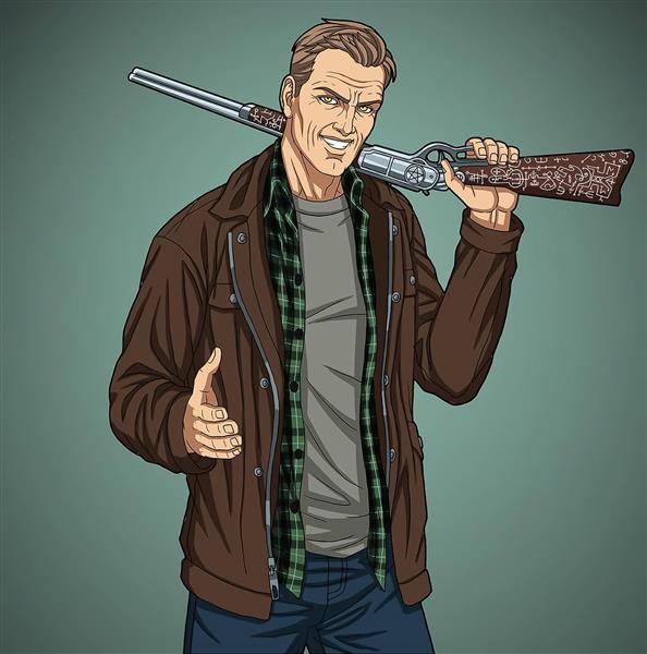 مرد خشن اسلحه شاتگان نقاشی دیجیتال