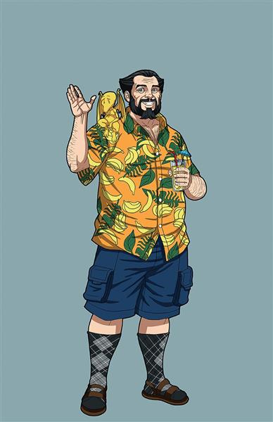 مرد لباس گلگلی ساحلی نقاشی دیجیتال