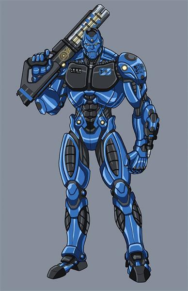 مرد آهنی آبی اسلحه نقاشی دیجیتال