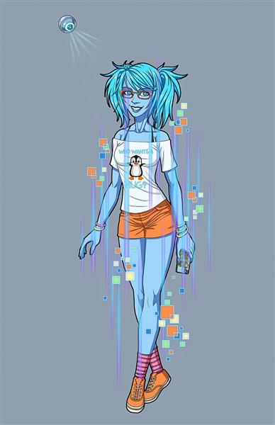 دختر مو آبی براق نقاشی دیجیتال