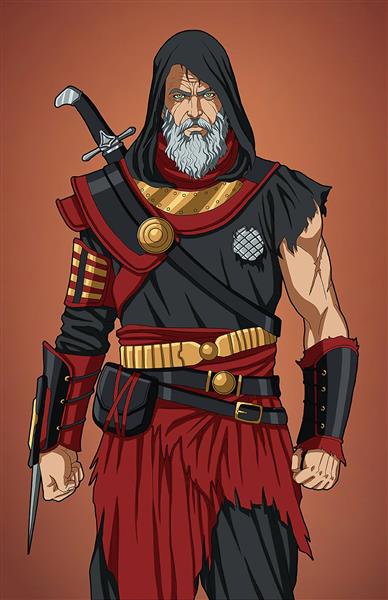 پیرمرد جنگجو نقاشی دیجیتال قرمز