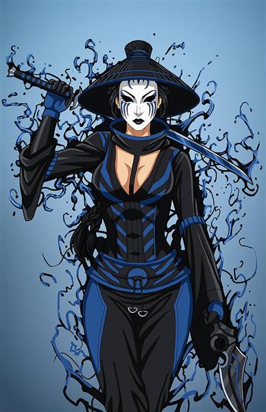 زن جنگجو جادوگر آبی نقاشی دیجیتال