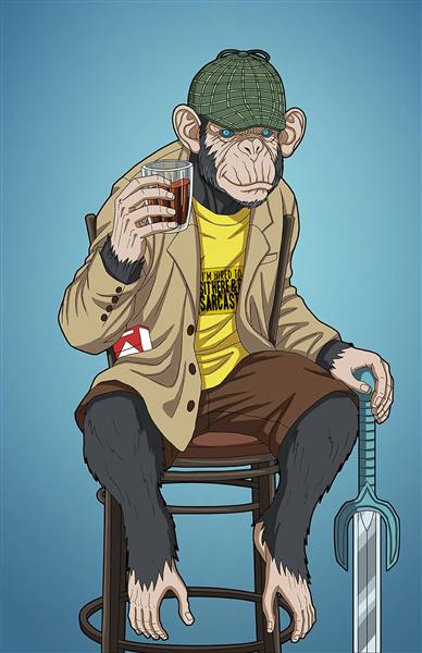 میمون جنگجو شمشیر نقاشی دیجیتال