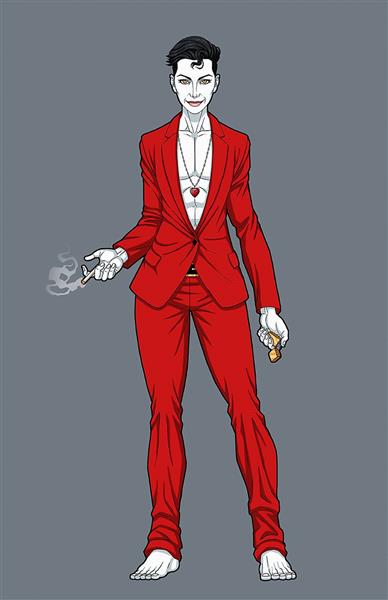مرد سفید پوست کت و شلوار قرمز نقاشی دیجیتال