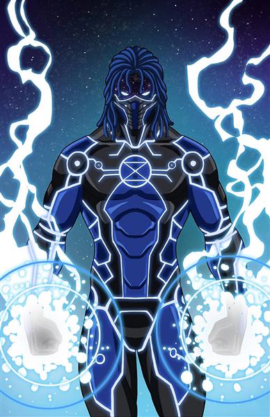 قهرمان الکتریکی نقاشی دیجیتال آبی