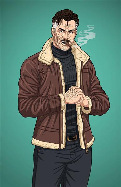مرد کاپشن سیگار نقاشی دیجیتال