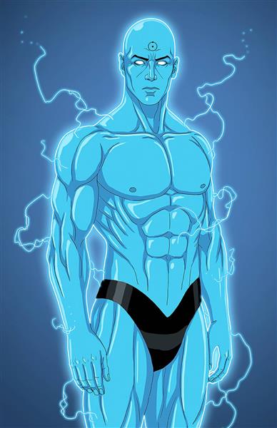 مرد عضله ای آبی براق نقاشی دیجیتال