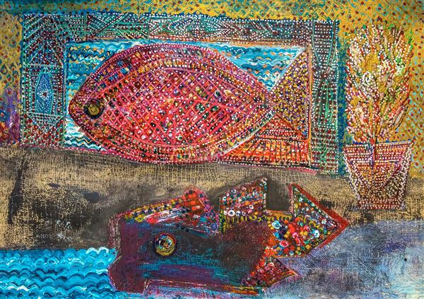 ماهی قرمز نقاشی انتزاعی به سبک کوبیسم