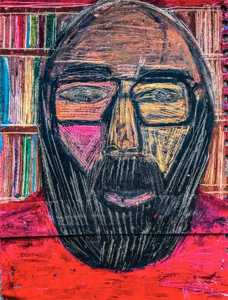 مرد ریشو نقاشی انتزاعی به سبک کوبیسم