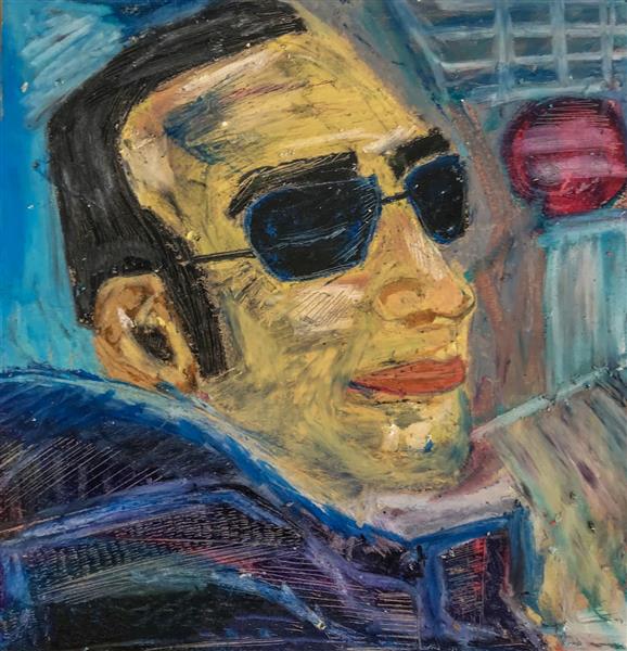 مردی با عینک آفتابی نقاشی انتزاعی به سبک کوبیسم