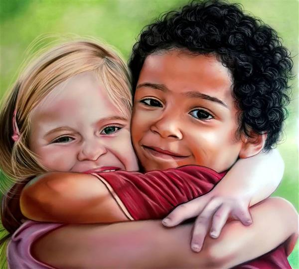 آغوش نقاشی زیبا از بچه های خوشبخت