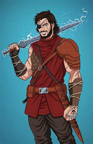 مرد جنگجو شمشیر الکتریکی نقاشی دیجیتال