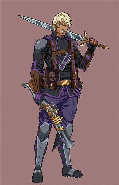 جنگجو تفنگ شمشیر نقاشی دیجیتال