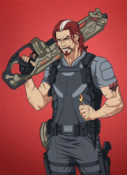 جنگجوی مو بلند اسلحه سنگین نقاشی دیجیتال