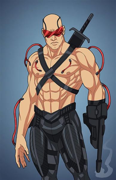 مرد جنگجو عضله ای شمشیر عینک نقاشی دیجیتال