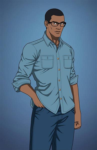 مرد سیاه پوست پیراهن آبی نقاشی دیجیتال