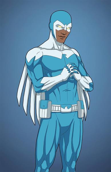 مرد قهرمان آبی نقاشی دیجیتال سفید