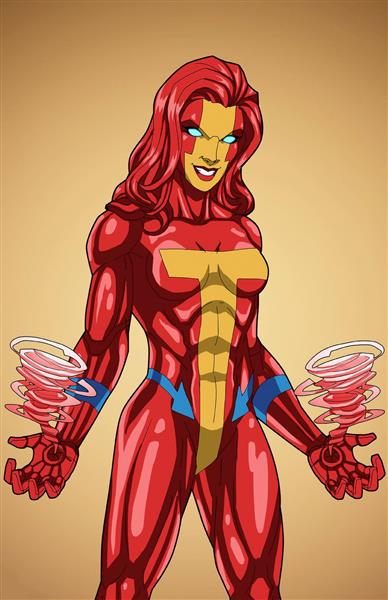 قهرمان زن قرمز زرد نقاشی دیجیتال