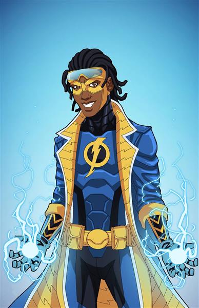 مرد سیاه پوست قهرمان آبی زرد نقاشی دیجیتال