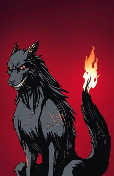 گرگ آتشین سیاه نقاشی دیجیتال