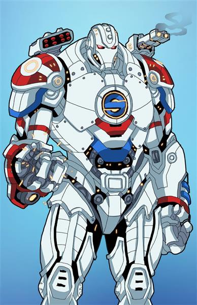 ربات جنگجو بزرگ سفید نقاشی دیجیتال