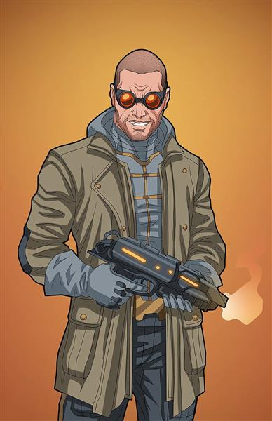 مرد عینک اسلحه بدون مو نقاشی دیجیتال