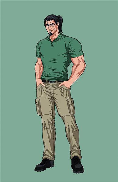 مرد مو بلند جنگجو تیشرت سبز نقاشی دیجیتال