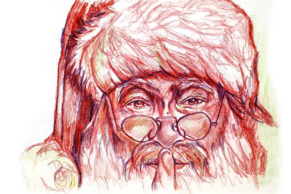 بابانوئل طراحی با مداد رنگی قرمز
