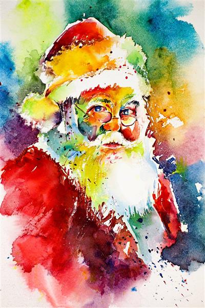 بابانوئل نقاشی آبرنگ زیبا کریسمس مبارک