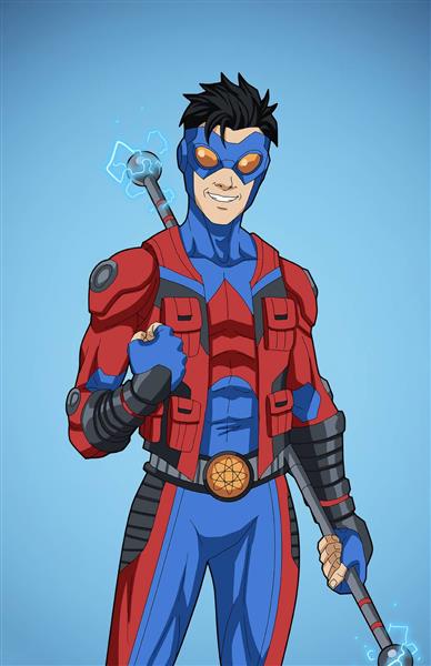 پسر قهرمان آبی قرمز نقاشی دیجیتال