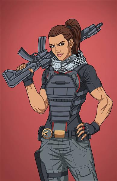 زن جنگجو اسلحه نقاشی دیجیتال