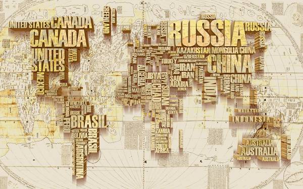 نقشه جهان طلایی برجسته نام کشورها قدیمی طرح پوستر دیواری