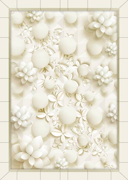 طرح برجسته سفید گل های نیلوفر کفپوش سه بعدی