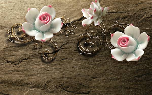 گل چینی سفید و صورتی در پس زمینه چوبی طرح پوستر دیواری زیبا