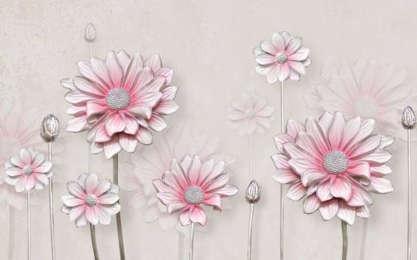 گلهای صورتی پوستر دیواری سه بعدی جذاب