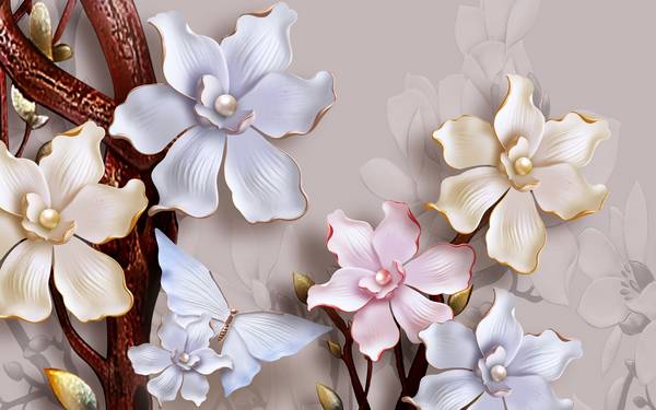 پوستر سه بعدی باکیفیت از گلهای برجسته رنگارنگ