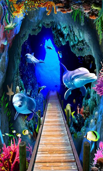 پلی به اعمال دریا طرح زیرآب دلفین و تونل سه بعدی