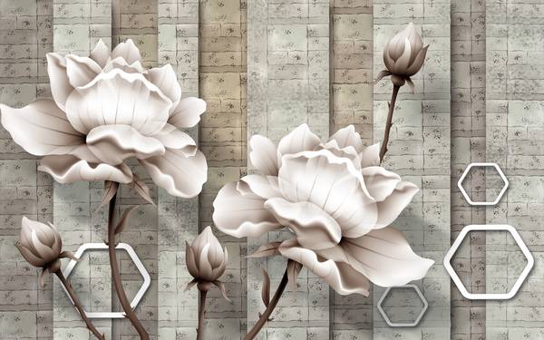 پوستر سه بعدی دیواری گلهای بزرگ در پس زمینه لوکس