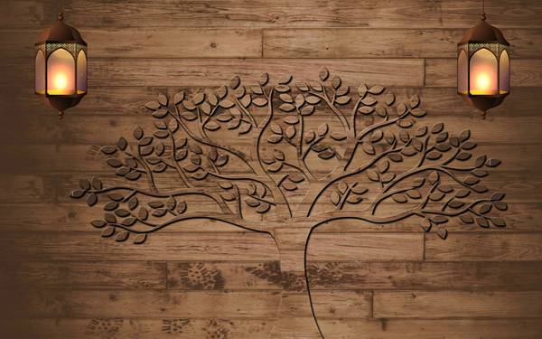 درخت چوبی حکاکی زمین پوستر دیواری سه بعدی