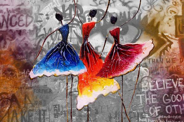 پوستر دیواری سه بعدی سه زن رقاص رقصنده نقاشی آفریقایی رنگی پس زمینه نوشته