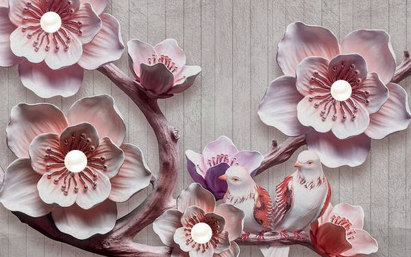 گلهای یاسی پس زمینه روشن پوستر دیواری سه بعدی