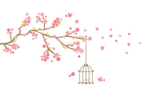 شکوفه های صورتی درخت قفس پوستر دیواری