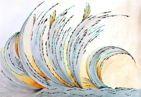 عشق به شکل موج دریا تابلو نقاشیخط اثر استاد مجید امامی
