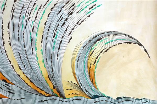 عشق به شکل موج دریا تابلو نقاشیخط اثر استاد مجید امامی